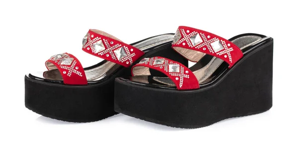 Zapatos de tacón cuña mujer sandalias en plataforma con diamante isolat — Foto de Stock