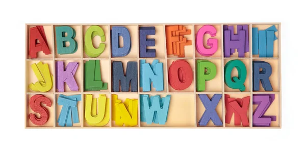 Ξύλινα μπλοκ αλφάβητο απομονώνονται σε λευκό φόντο — Φωτογραφία Αρχείου
