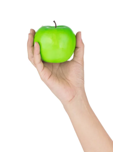 Hand holding Apple for decoration artificial fruit ornaments art — Stok fotoğraf