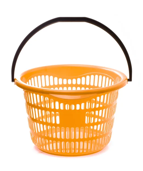 Orange plastic basket isolatedon white background — Stok fotoğraf