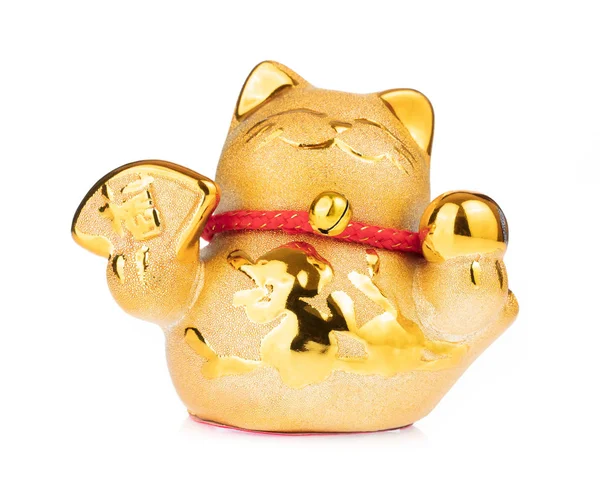 Figurine golden cat brings good luck isolated on white backgroun — 图库照片