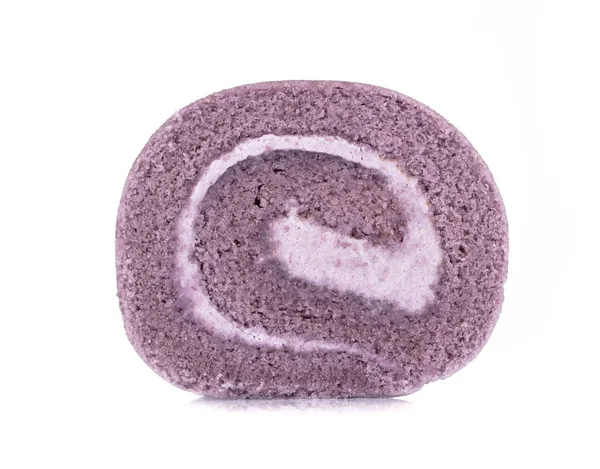 Slice roll cake taro isolated on a white background — ストック写真