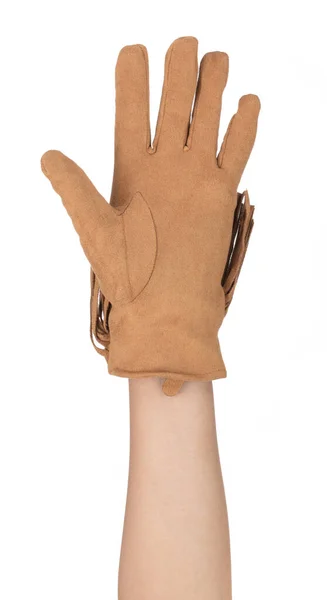 Ręce w kowbojskich rękawiczkach izolowane na białym tle — Zdjęcie stockowe