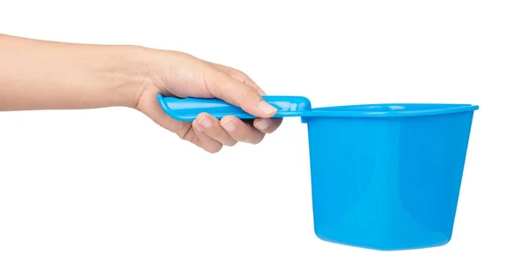 Trzymanie ręki Plastikowa wanna miska izolowana na białym tle — Zdjęcie stockowe