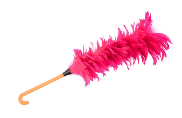 Pink duster feather broom isolated on white background. — Stok fotoğraf