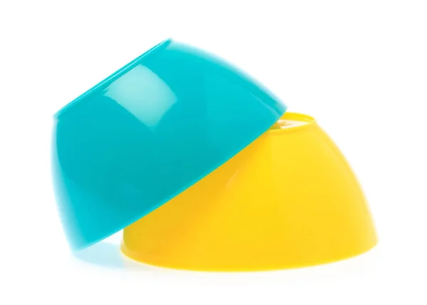 Empty colorful plastic bowl isolated on white background — ストック写真