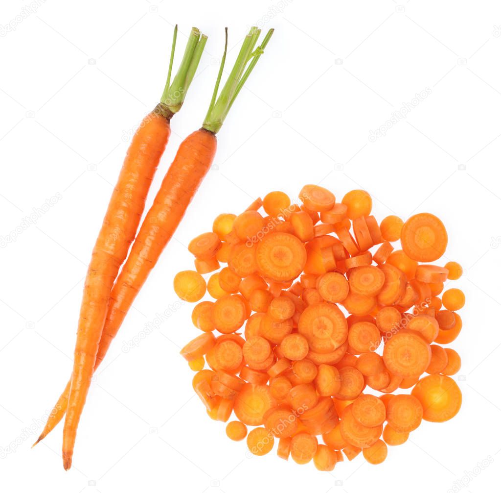 slice of fresh baby carrot isolated on white background.