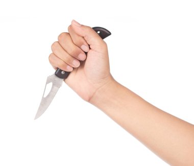 hand holding Clasp knife isolated on a white background