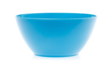 Empty blue plastic bowl isolated on white background