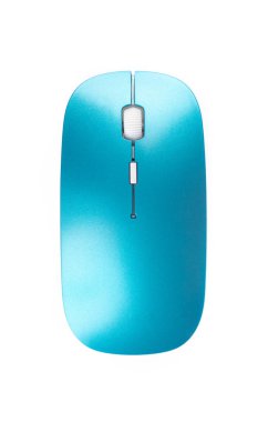 Mavi kablosuz modern bilgisayar faresi beyaz arkaplanda izole edildi