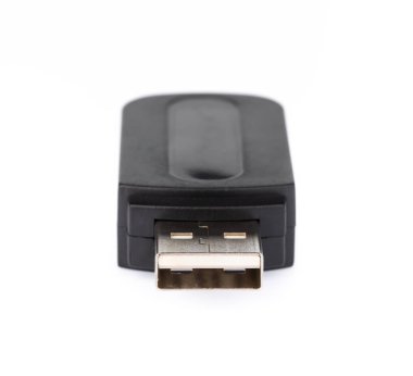A black of USB flash memory isolated on a white background.