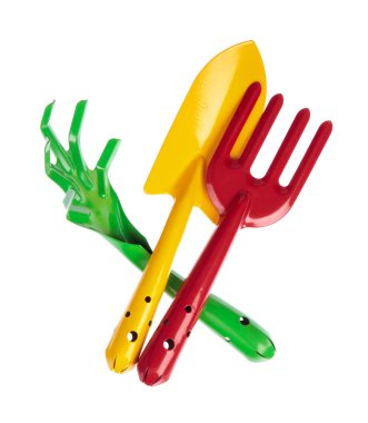 Beyaz arkaplanda izole edilmiş bahçe ekipmanları