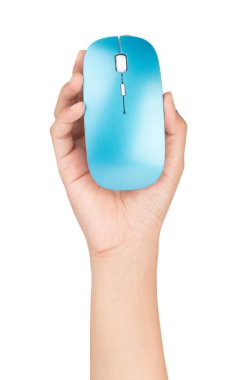 El ele tutuşan kablosuz modern bilgisayar faresi beyaz ba 'da izole