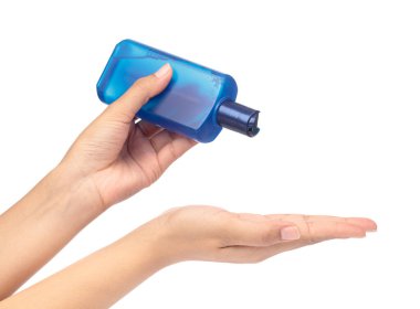 hand holding a bottle product cosmetic for skincare isolated on 