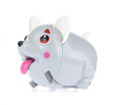 clockwork plastic toy isolated on white background