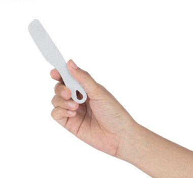 Hand holding Knife Blade For Cut Sushi tool home kitchen isolate