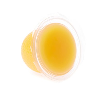 Jelly in plastic containers isolated on white background.