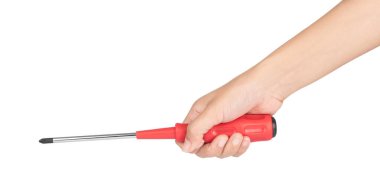 hand holding screwdriver for repair isolated on a white backgrou