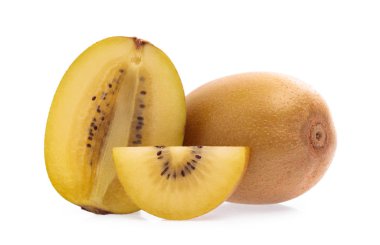 slice gold kiwi isolated on white background