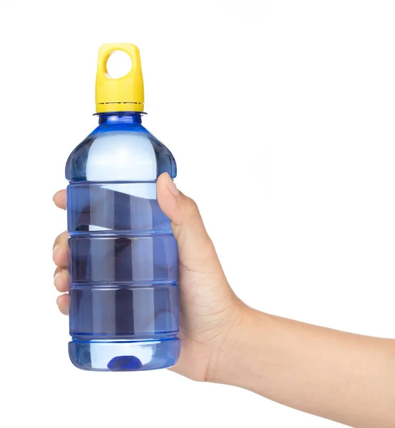 Kézi tartó Műanyag üveg ivóvíz izolált fehér — Stock Fotó