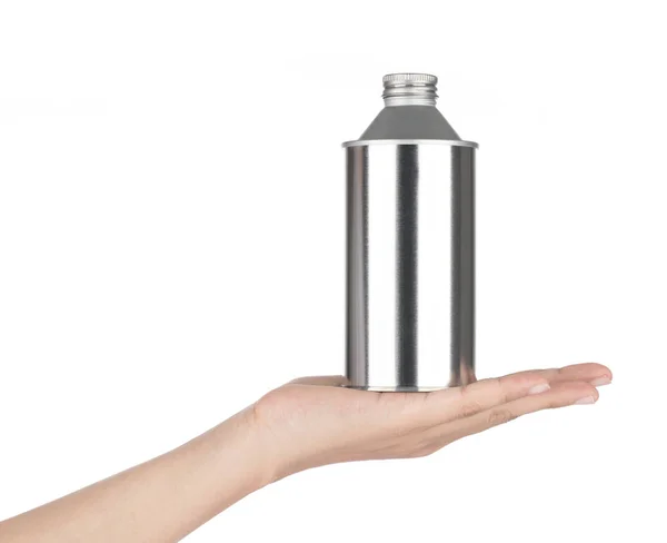 Hand holding Aluminium Bottle isolated on white background — Stock Photo, Image