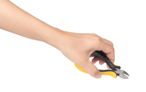 Wire cutters with yellow handles isolated on a white background — 스톡 사진