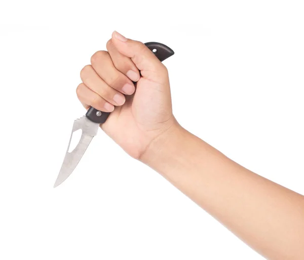 Hand hält Klappmesser isoliert auf weißem Hintergrund — Stockfoto