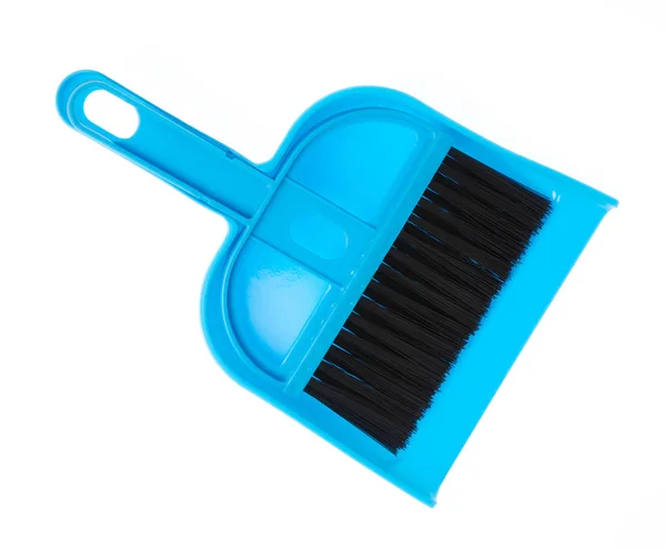 Blue Broom and dustpan isolated on white background. — Stockfoto