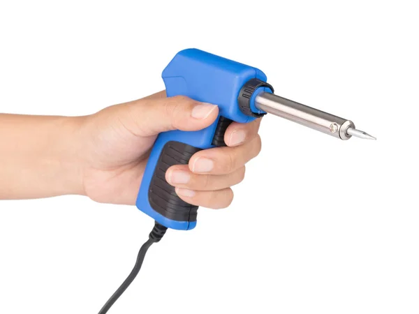 Hand holding Gun electric solder for soldering electronic work i — Stockfoto