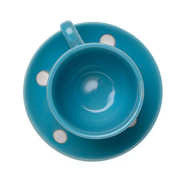 Azul Taza de té vacía aislada sobre fondo blanco — Foto de Stock