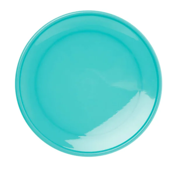 Κενό πολύχρωμο πλαστικό πιάτο που απομονώνεται σε λευκό φόντο — Φωτογραφία Αρχείου