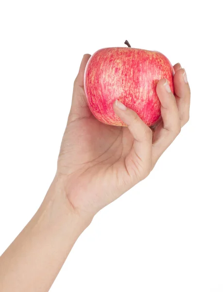 Hand hält Apfel zur Dekoration künstlicher Obstschmuck Kunst — Stockfoto