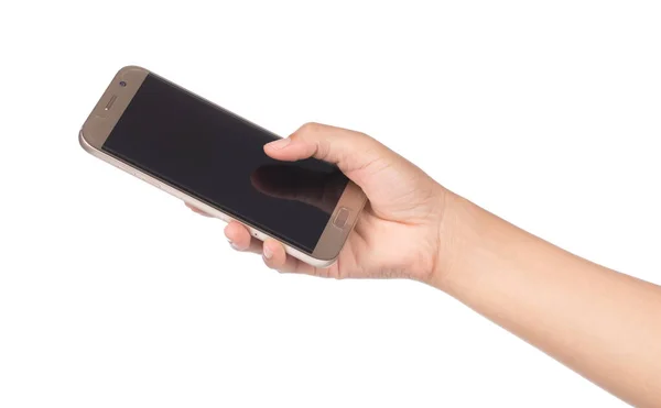 Touchscreen-Handy, in der Hand isoliert auf weißem Hintergrund — Stockfoto
