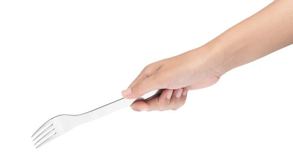 Hand holding fork isolated on white background — Stock Photo, Image