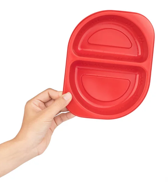 Červená plastová nádoba na potraviny izolované na bílém pozadí — Stock fotografie
