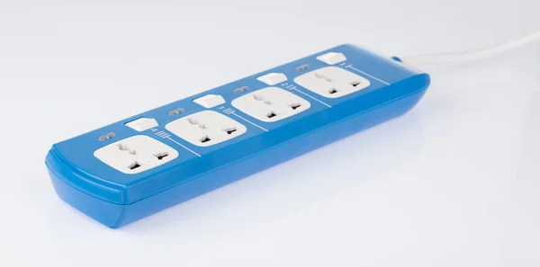 Blue socket electric power bar on white background — Stock Photo, Image