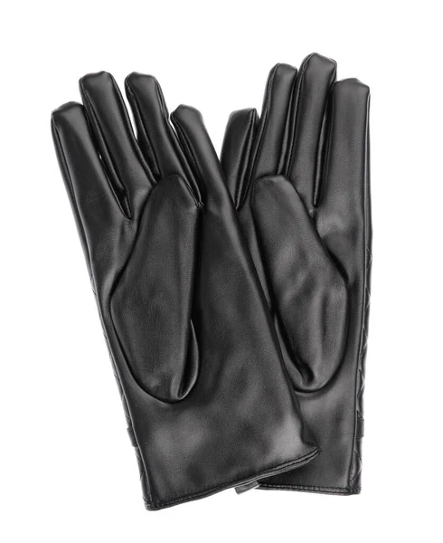 Černá zimní kožené rukavice izolované na bílém pozadí. — Stock fotografie