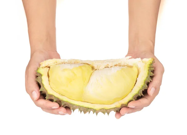 Rebanada de durian aislada sobre fondo blanco — Foto de Stock