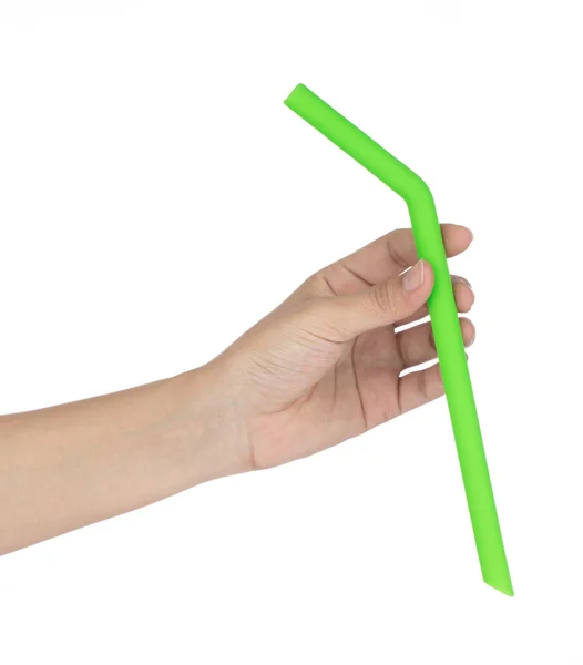 Hand holding straw silicone isolated on white background — ストック写真