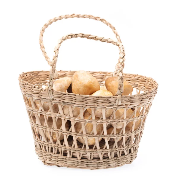 Mushroom on basket isolated on white background — 图库照片