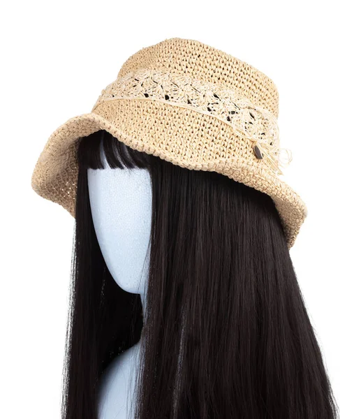 Summer hat on mannequin head isolated on white background — ストック写真