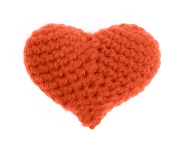 Orange heart crochet knit of yarn isolated on white background — Stok fotoğraf