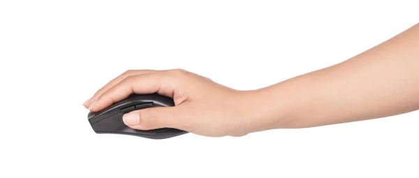Mână care deține un mouse de calculator fără fir izolat pe backgro alb — Fotografie, imagine de stoc