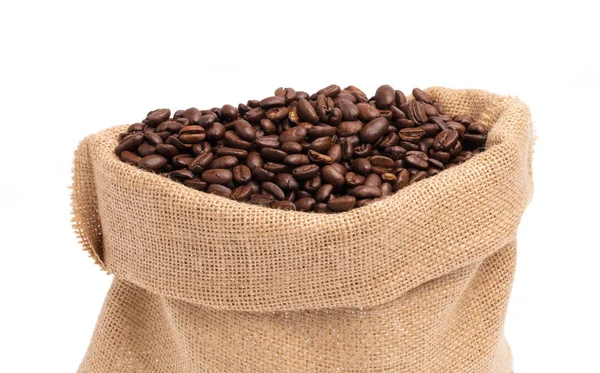 Sack of roasted coffee beans isolated on white background — Stock Photo, Image