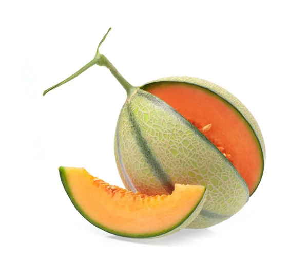 Reife Melone Cantaloupe Scheibe, isoliert auf weißem Hintergrund. — Stockfoto