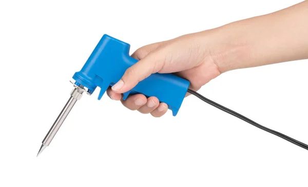 Hand holding Gun electric solder for soldering electronic work i — 图库照片