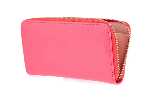 Pink Leather Large Zipped Wallet long isolated on white backgrou — 图库照片