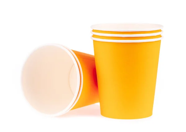 Yellow of Paper cups isolated on white background — 图库照片