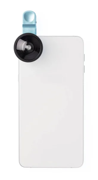 Об'єктив для камери мобільного телефону з ширококутним об'єктивом ізольованим на білому — стокове фото