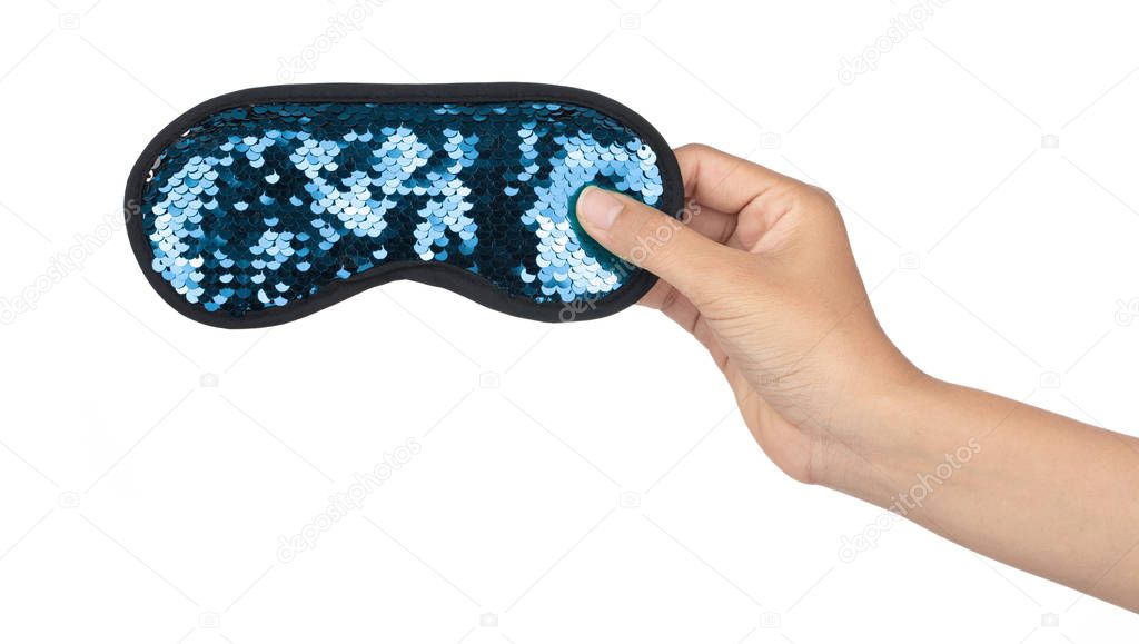 Blue sleeping eye mask with sequins that look like fish scales i